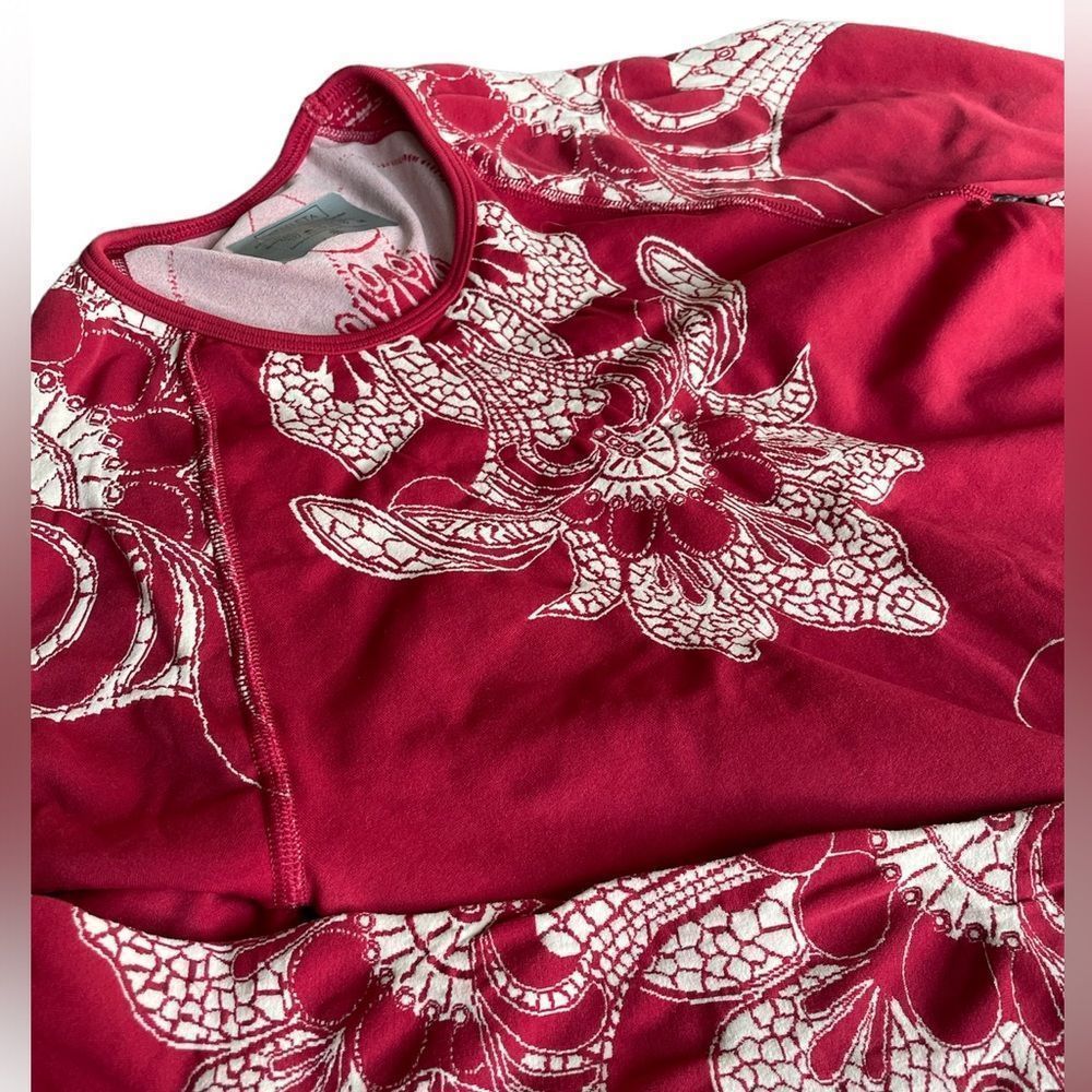 Athleta Crimson Long Sleeve Top with Ivory Floral Accents